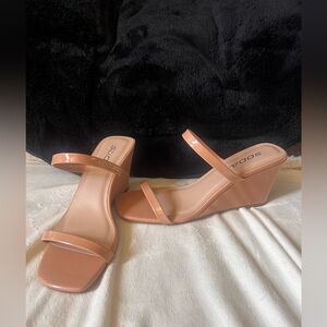 Nude Strappy Wedges